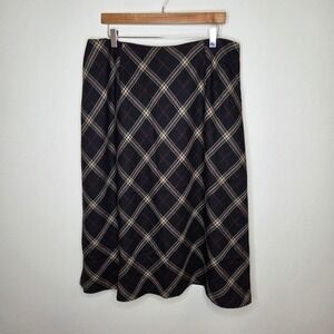 Vintage Jones‎ New York 90s Wool Plaid Midi Skirt Red Tan Black Size 18